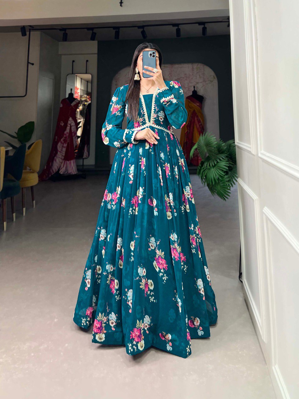 Floral Print Premium Quality Full Length Dress