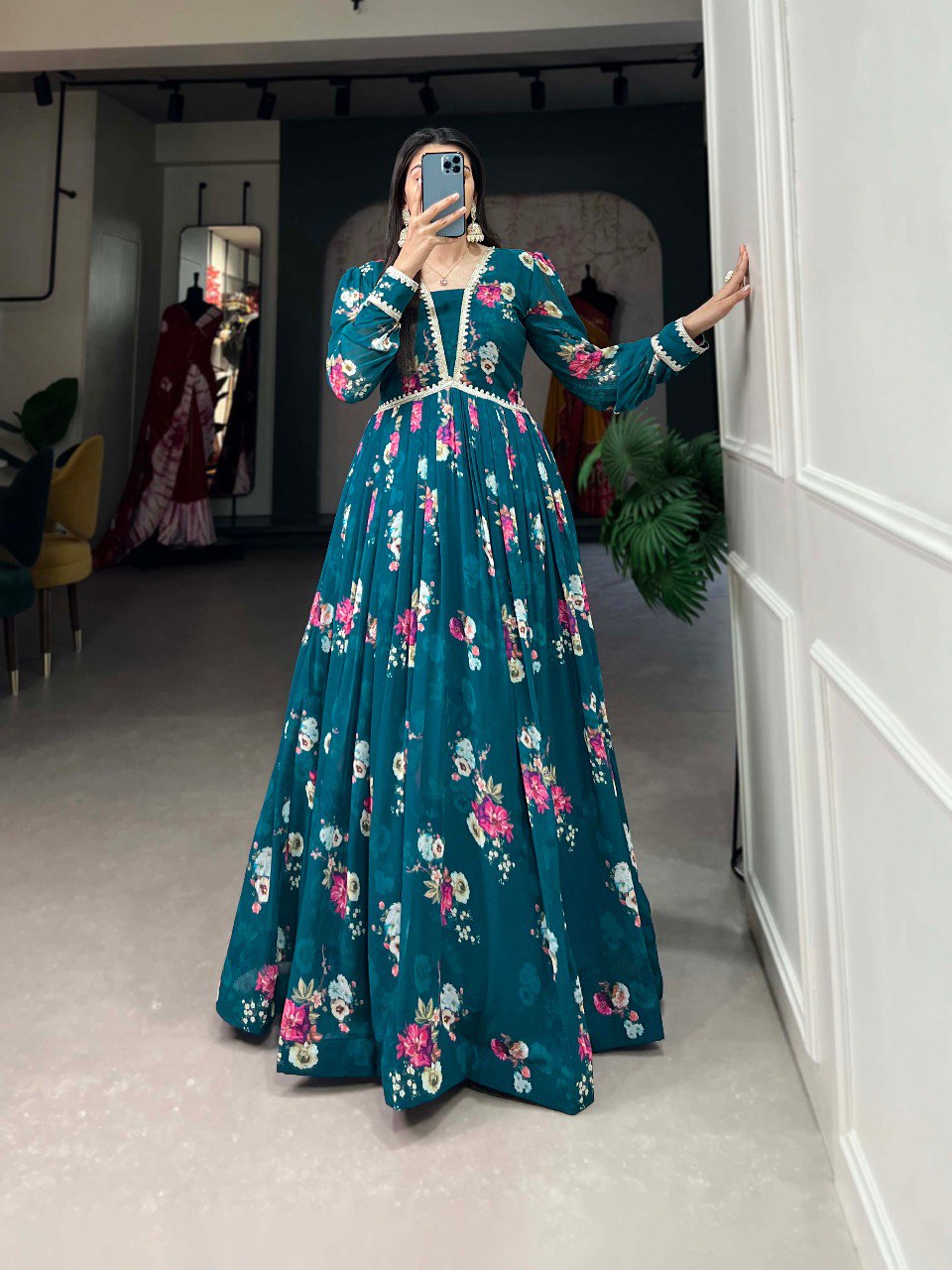 Floral Print Premium Quality Full Length Dress