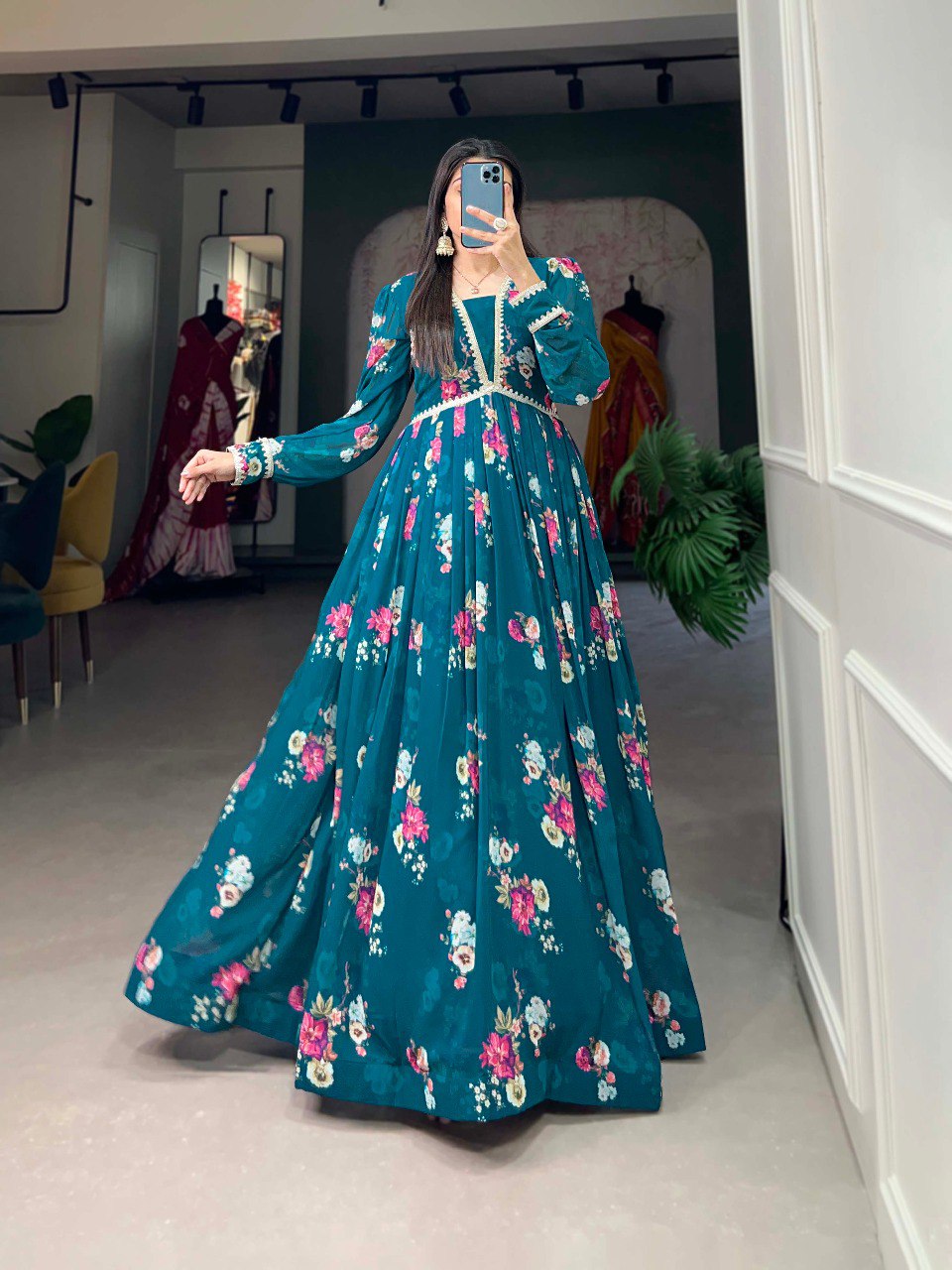 Floral Print Premium Quality Full Length Dress
