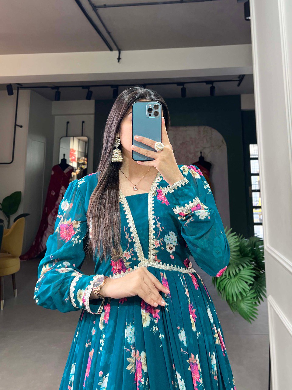 Floral Print Premium Quality Full Length Dress