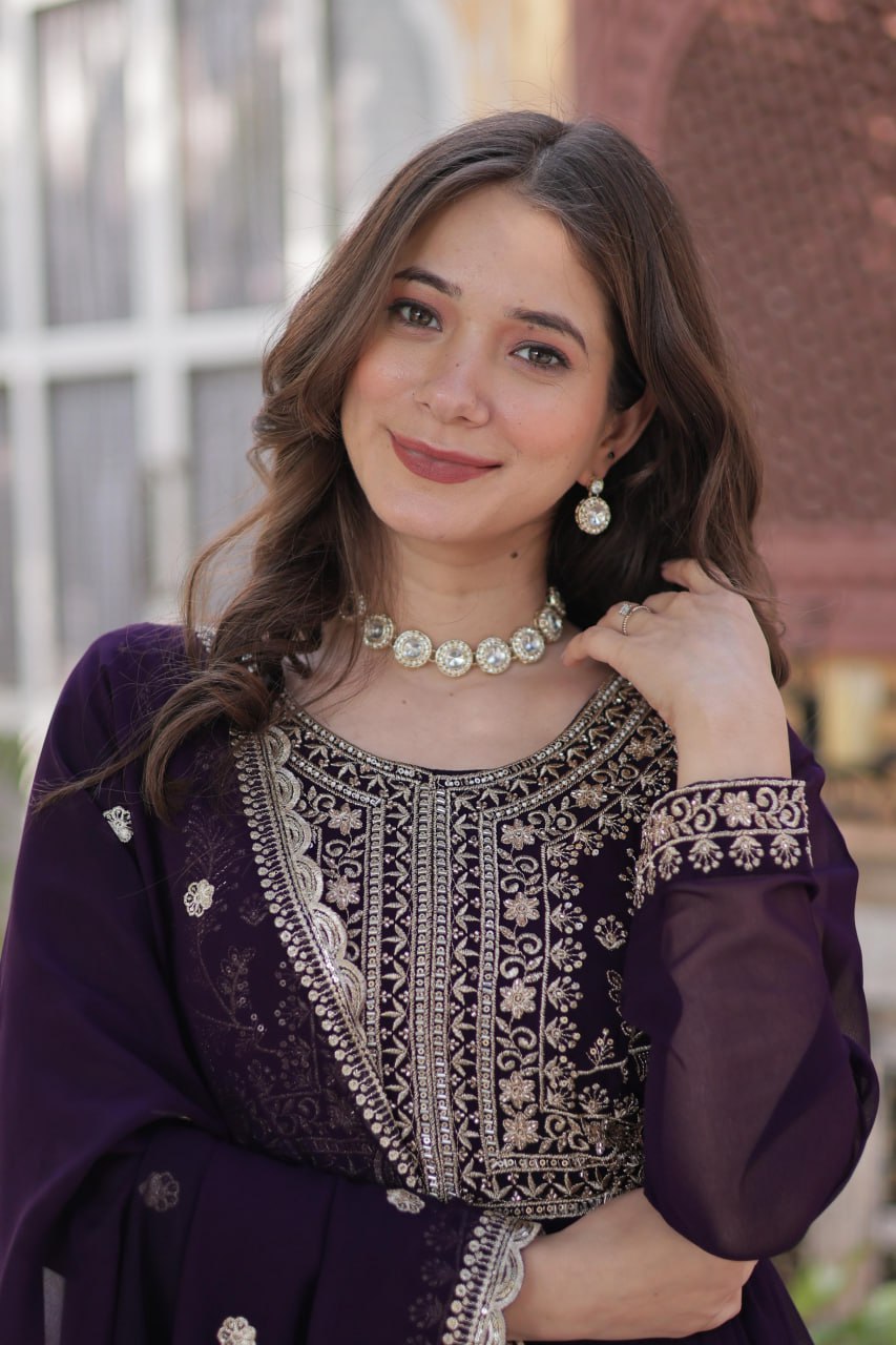 Attractive Embroidered Pearl work Gown with Dupatta