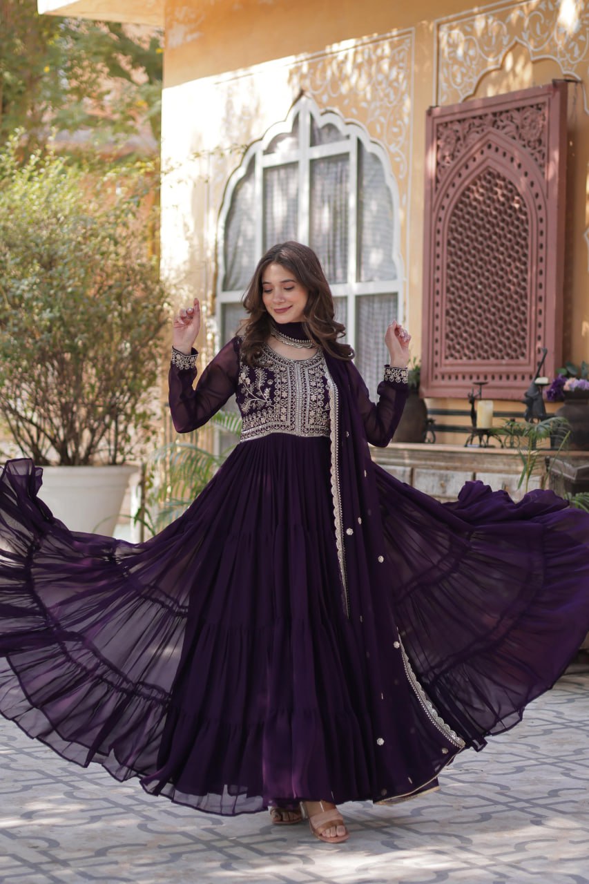 Attractive Embroidered Pearl work Gown with Dupatta