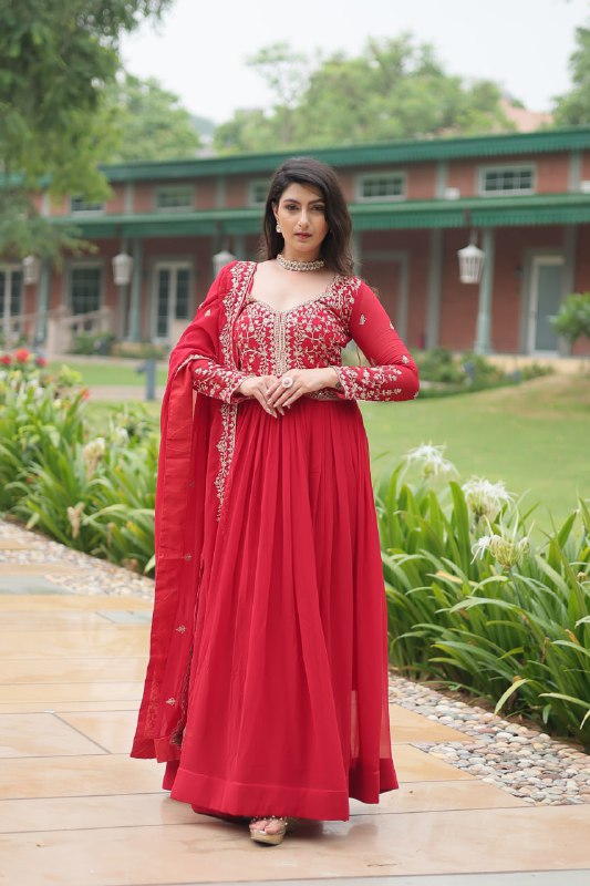 Thread Embroidery with Sequence Work Full Length Gown