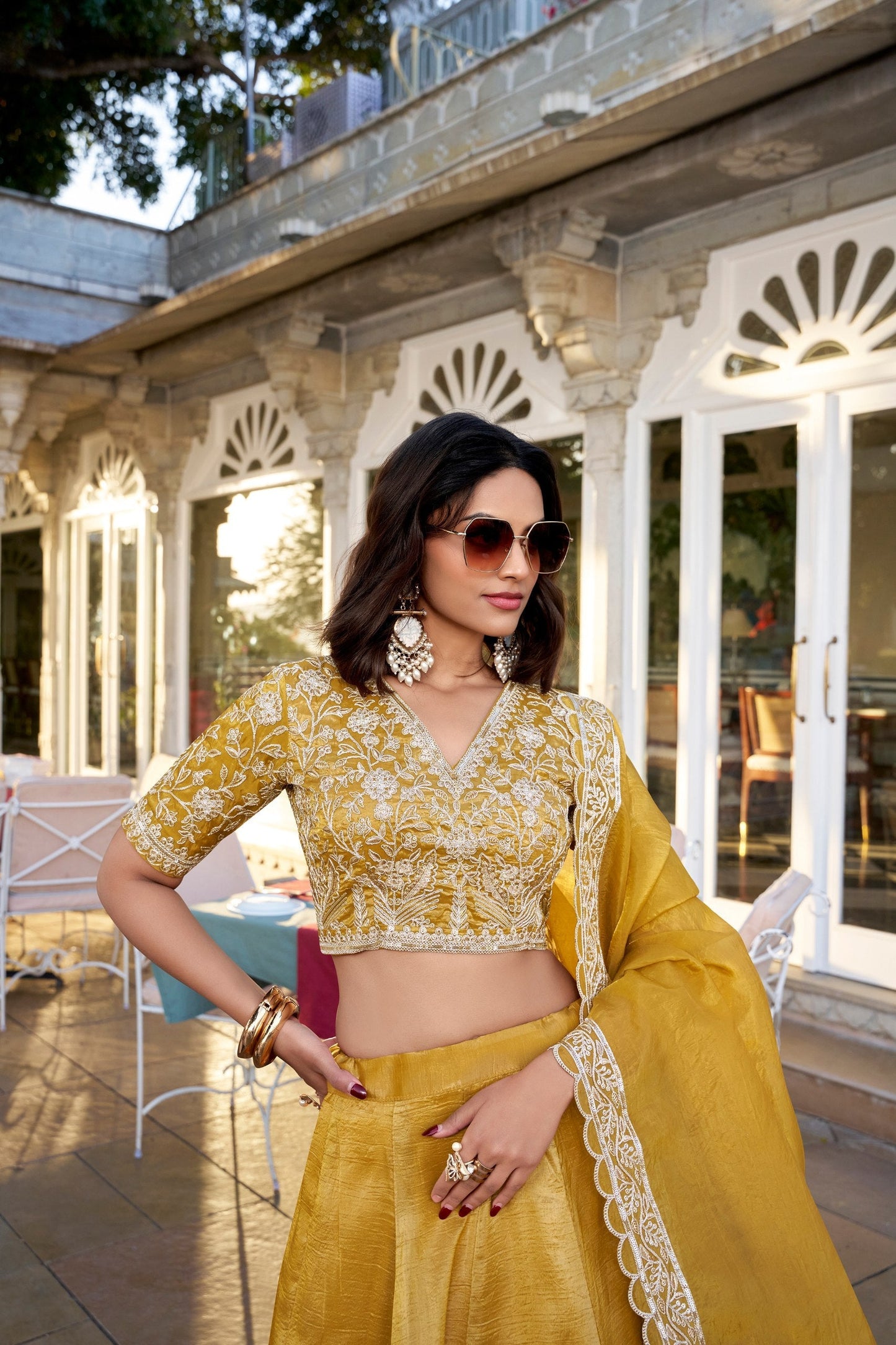 Designer Solid Mustard Lehenga Choli for Functions