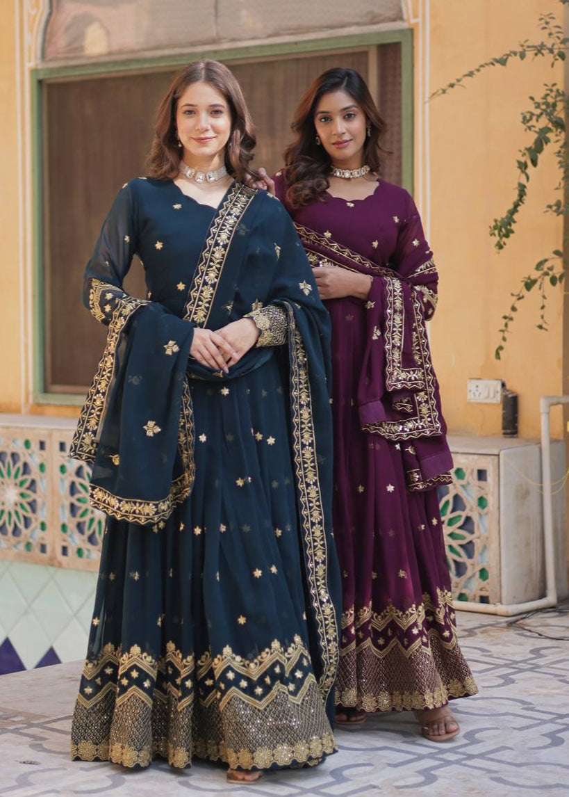 New Sequence & Embroidery Work Georgette Gown with Dupatta