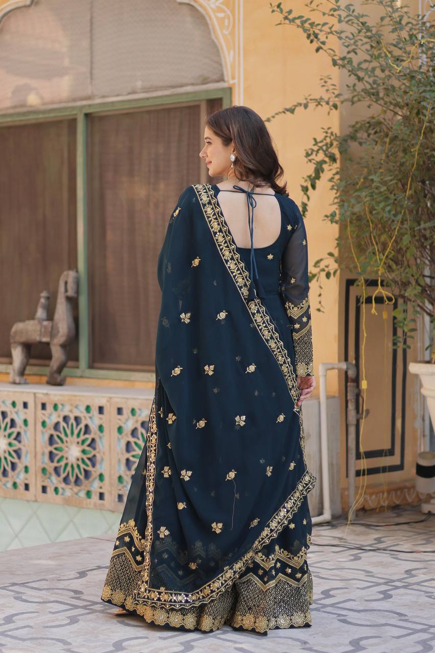 New Sequence & Embroidery Work Georgette Gown with Dupatta
