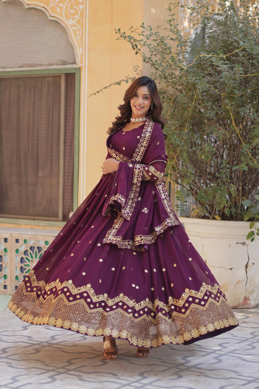 New Sequence & Embroidery Work Georgette Gown with Dupatta