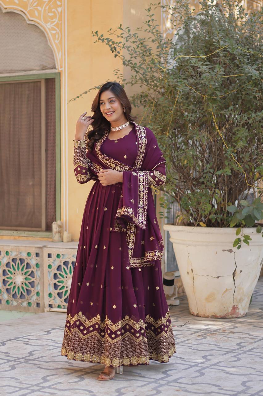 New Sequence & Embroidery Work Georgette Gown with Dupatta