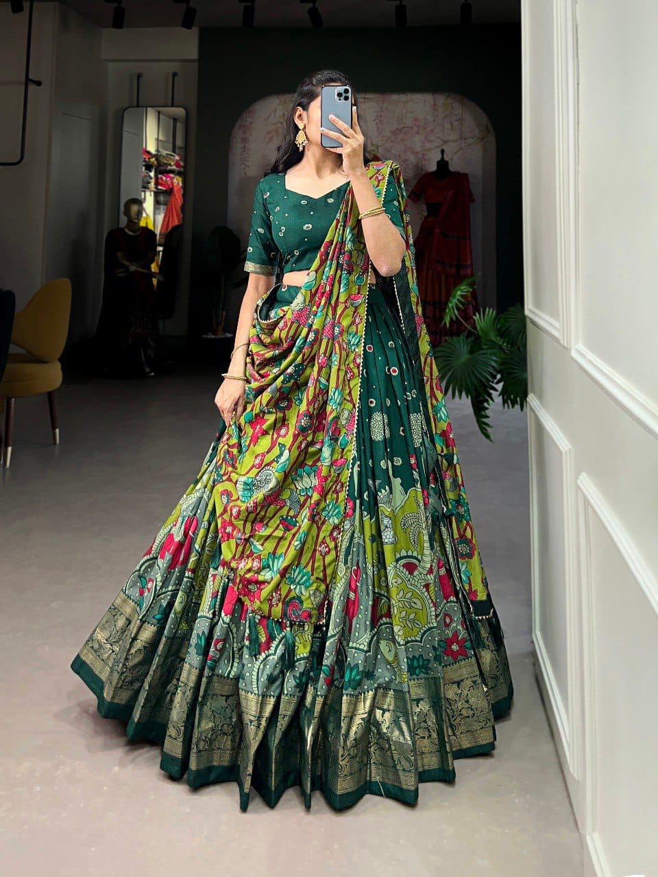 Trending Kalamkari Print Foil Work Lehenga Choli