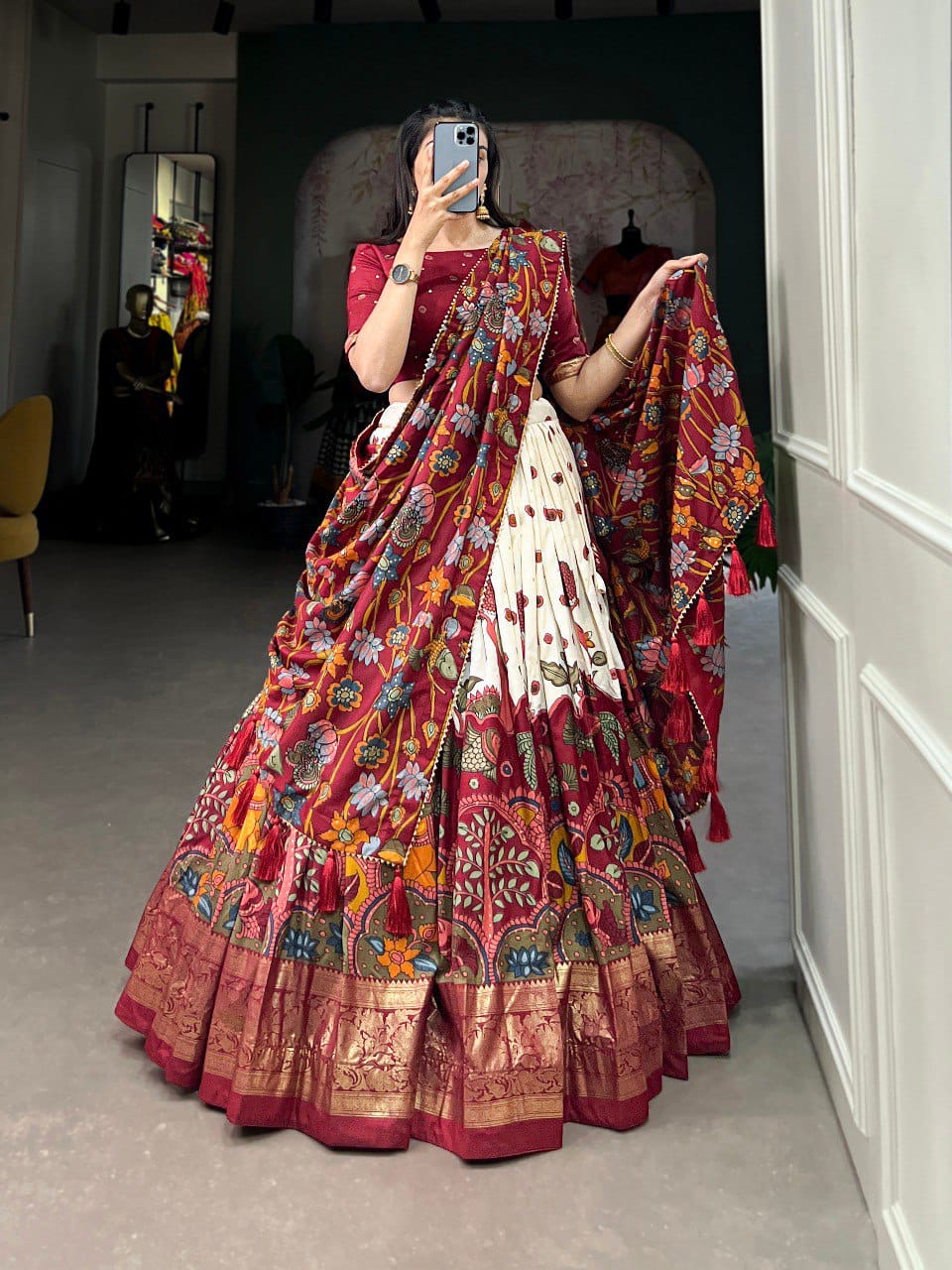 Trending Kalamkari Print Foil Work Lehenga Choli