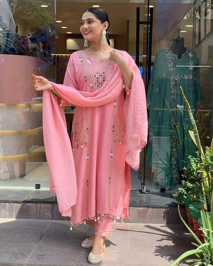 Exclusive Sequence & Cowry Work Suit Set for Womens