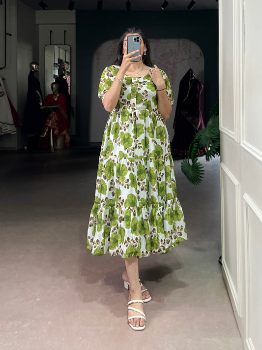 Floral Print Light Green Dress for Womens