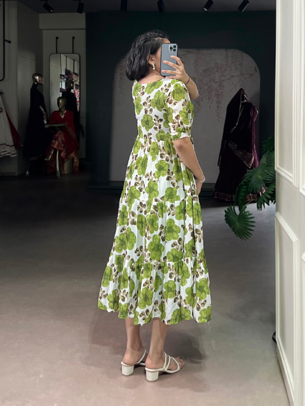 Floral Print Light Green Dress for Womens