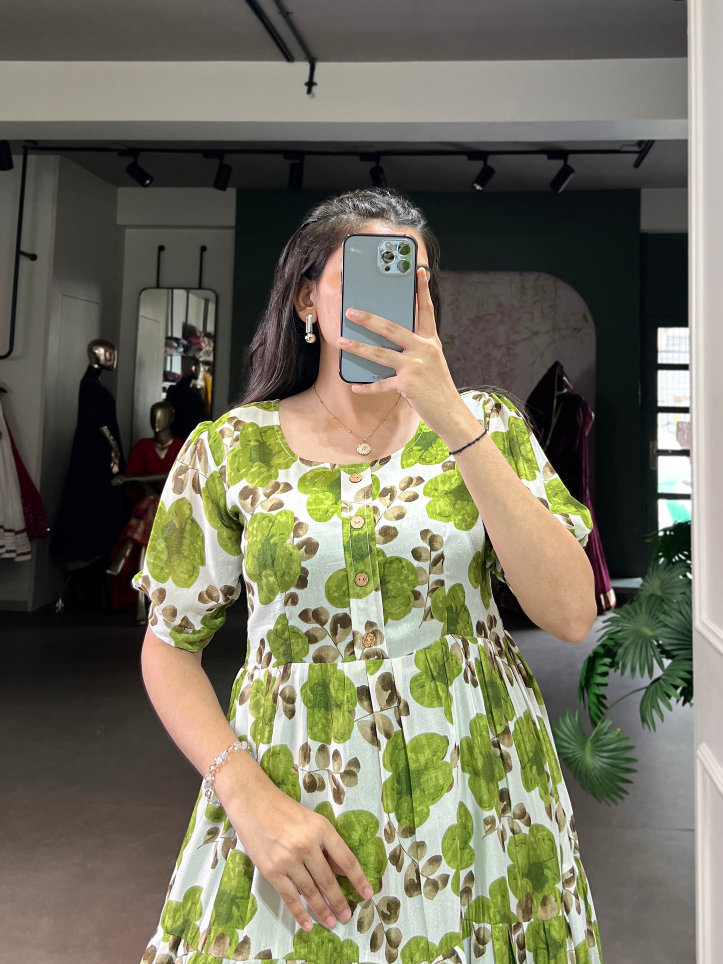 Floral Print Light Green Dress for Womens