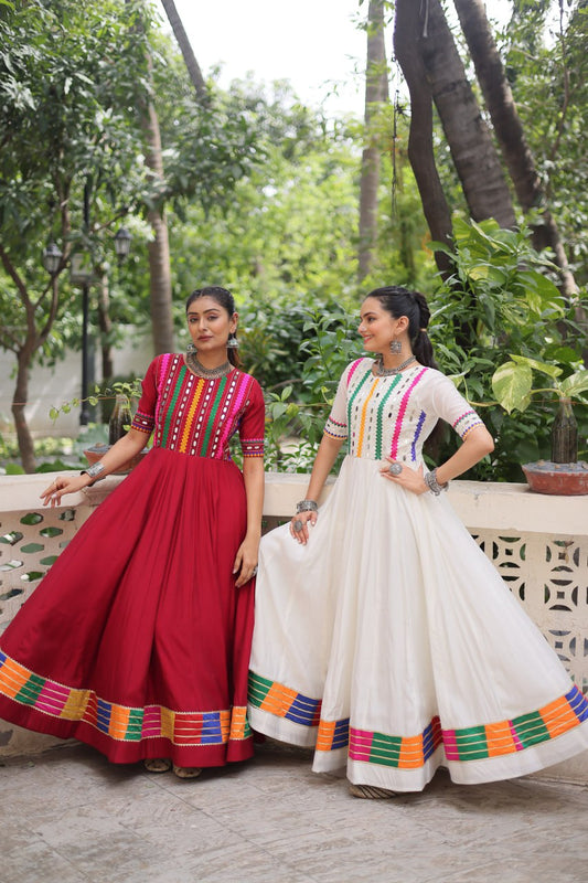 Roman with Multicolor Thread and Mirror Work Navratri Gown