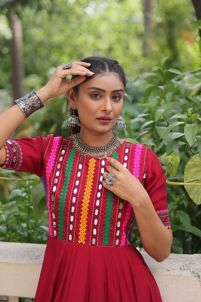 Roman with Multicolor Thread and Mirror Work Navratri Gown