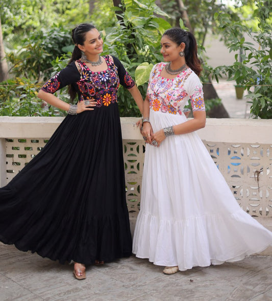 Reyon Fabric with Kutchi Gamthi Thread Work Navratri Gown