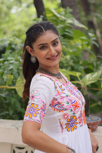 Reyon Fabric with Kutchi Gamthi Thread Work Navratri Gown