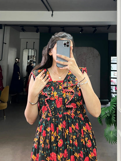 Latest Floral Print Design Maslin Silk Dress for Womens