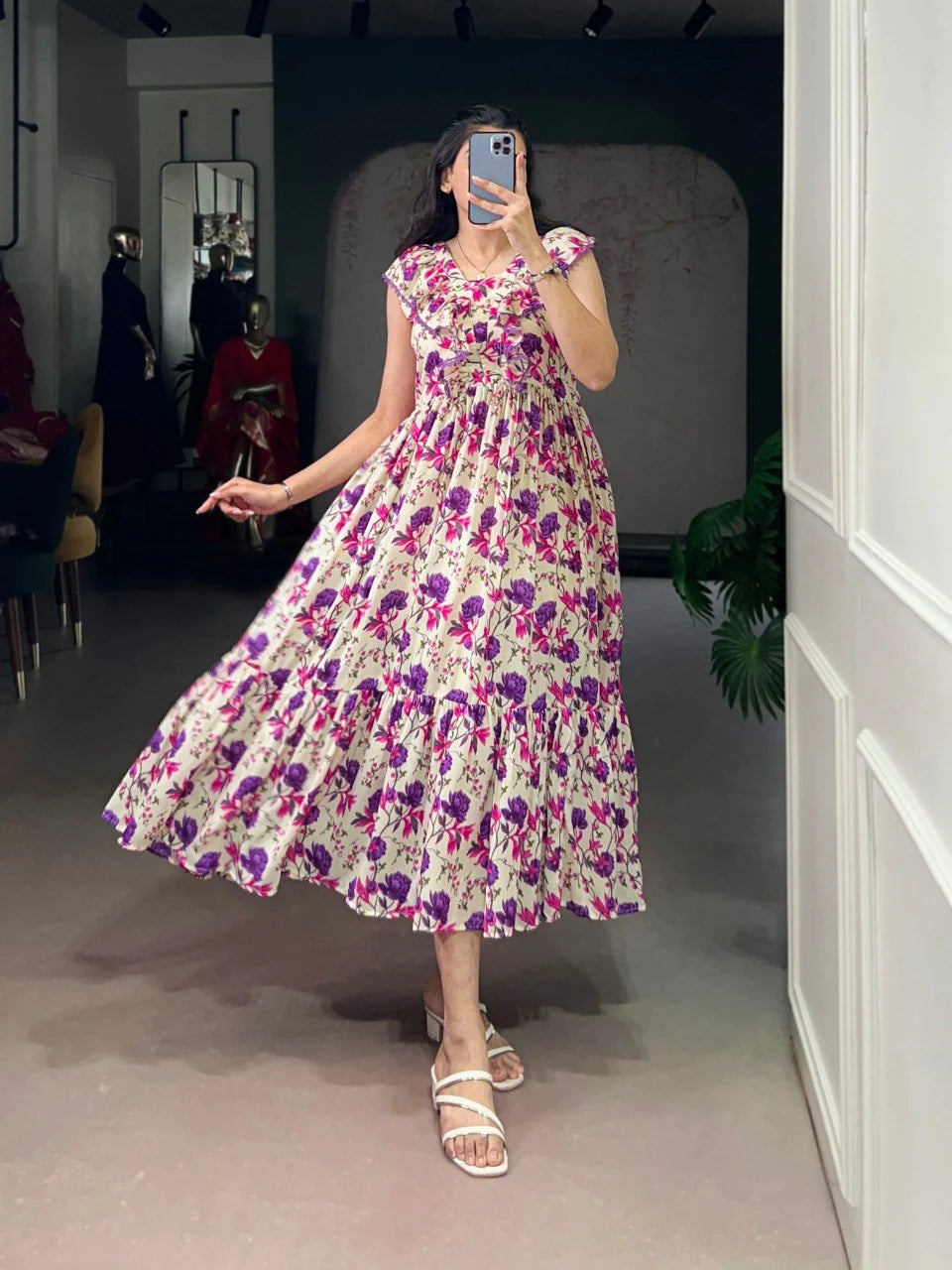 New Maslin Silk Floral Print Design Dress