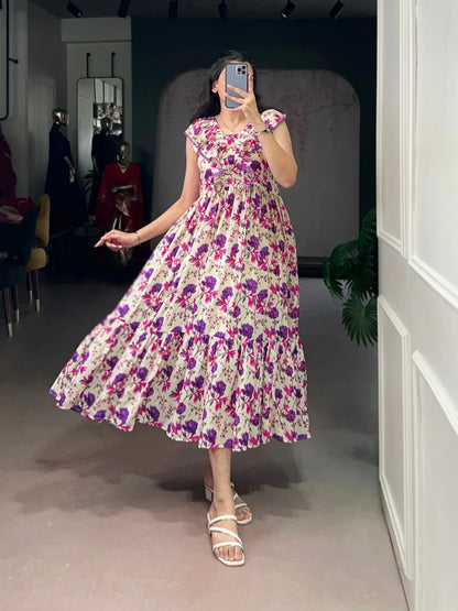 New Maslin Silk Floral Print Design Dress