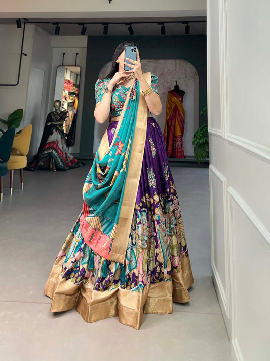 Dola Silk Kalamkari Wedding Lehenga for Women