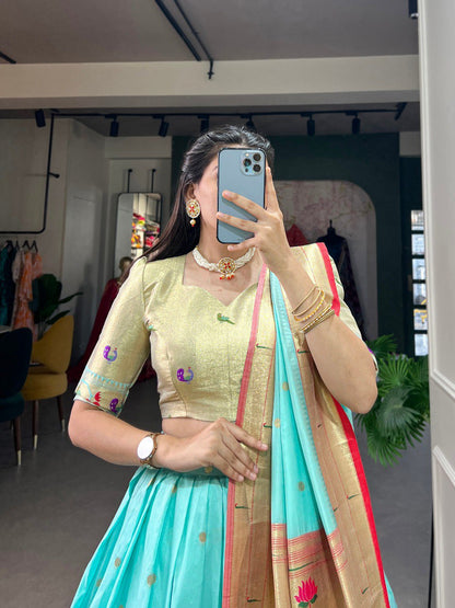 Paithani Jacquard Zari Weaving Lehenga Set