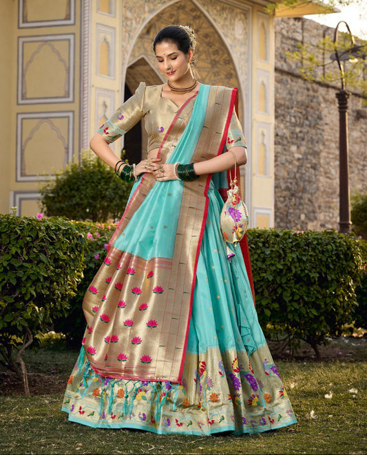 Paithani Jacquard Zari Weaving Lehenga Set