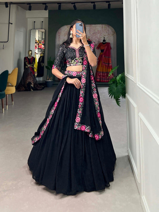 Sequins Embroidered Georgette Lehenga Set for Women