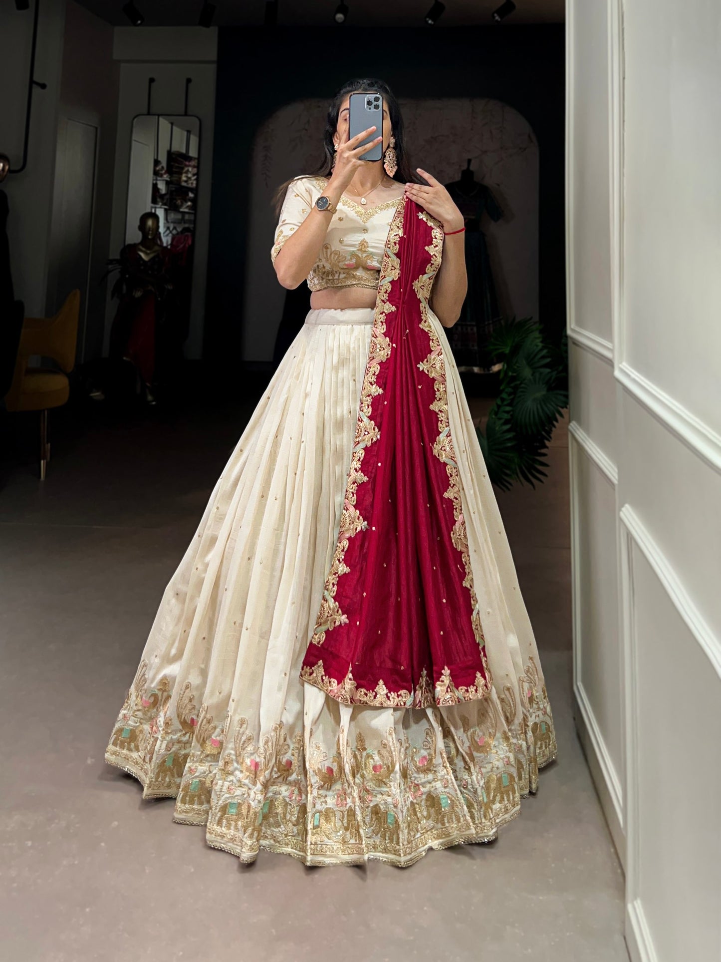 Traditional Vichitra Silk Sequins Embroidery Lehenga