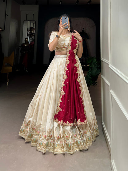 Traditional Vichitra Silk Sequins Embroidery Lehenga