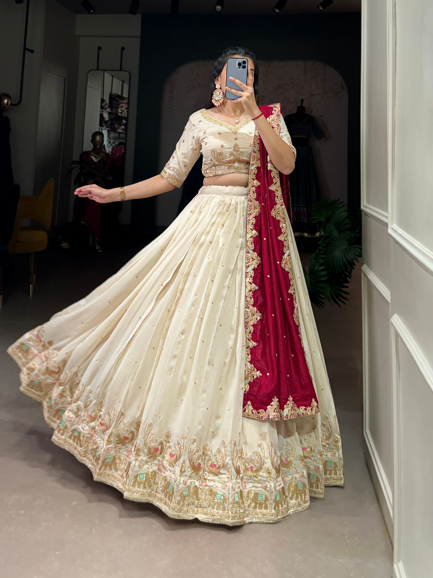 Traditional Vichitra Silk Sequins Embroidery Lehenga