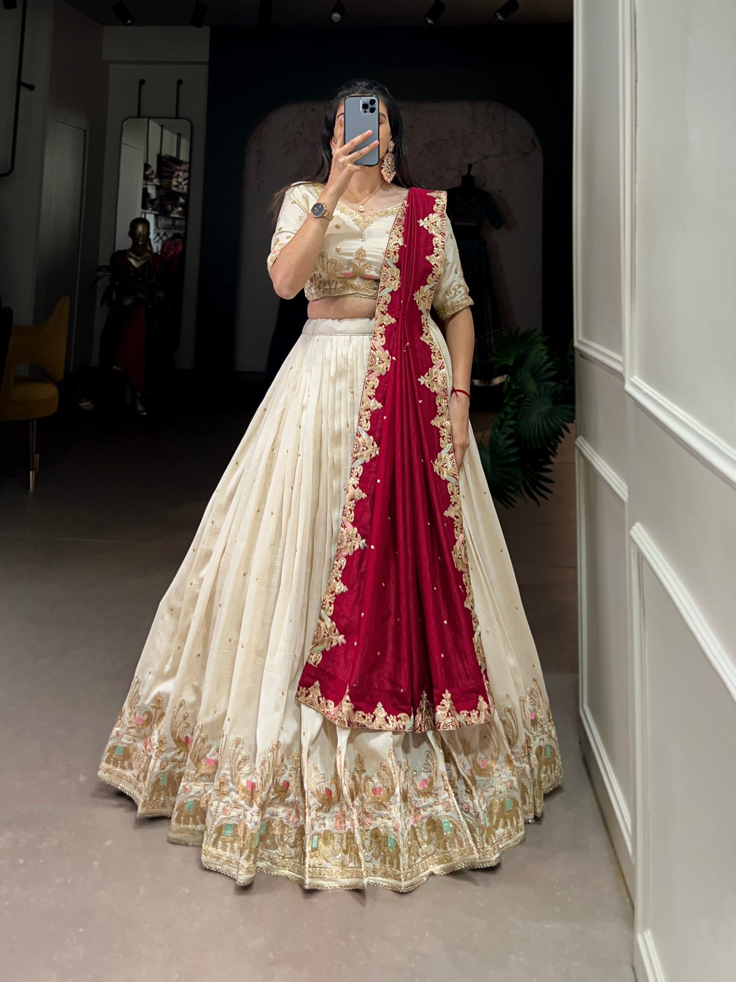 Traditional Vichitra Silk Sequins Embroidery Lehenga