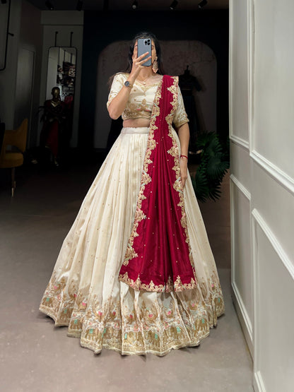 Traditional Vichitra Silk Sequins Embroidery Lehenga